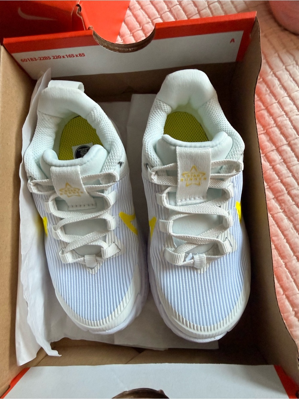 NWT- Nike Kids White Sneakers with Yellow Accents